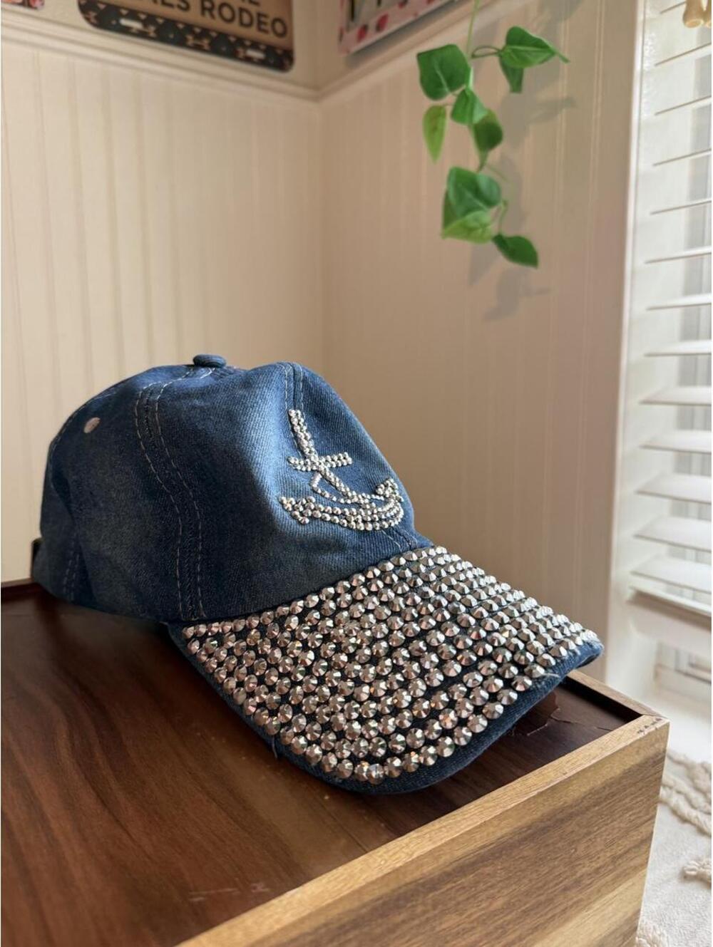 The Alabama Girl Blue Denim Rhinestone Anchor Baseball Cap